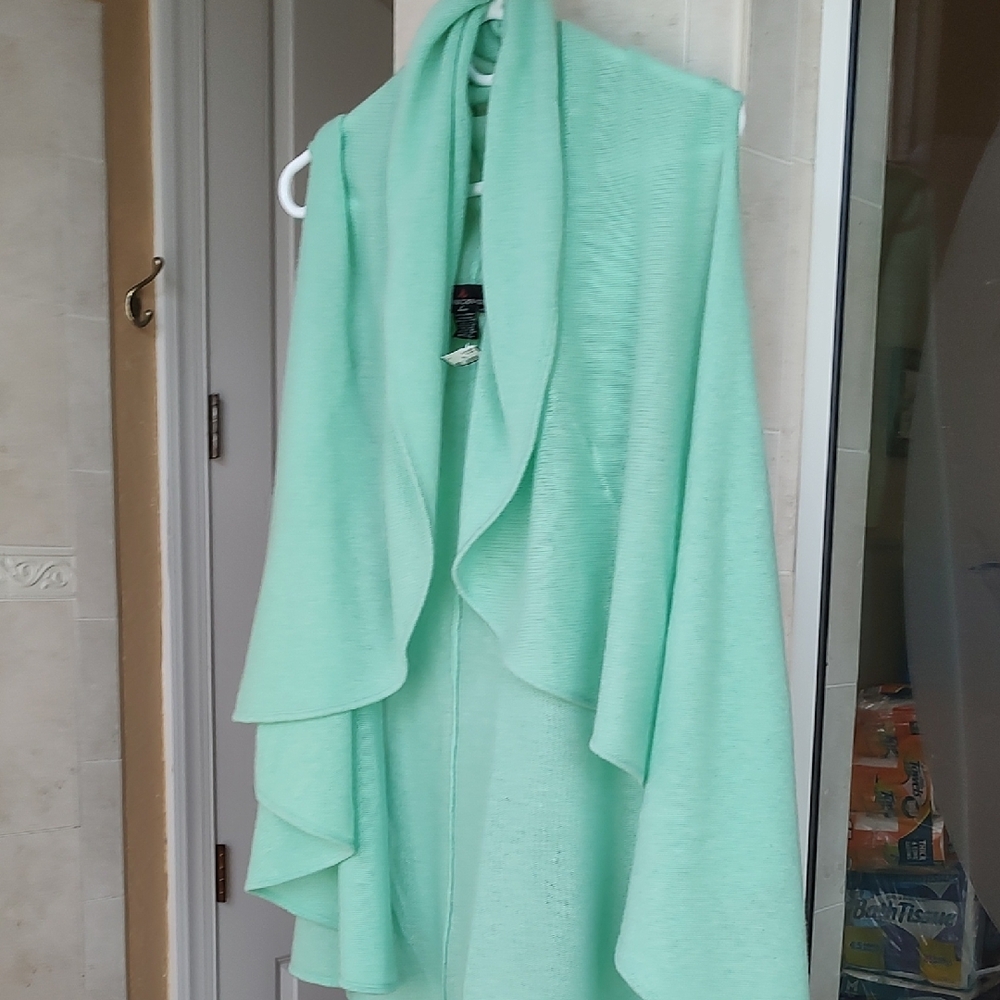 Green Knit Shrug with Waterfall Collar